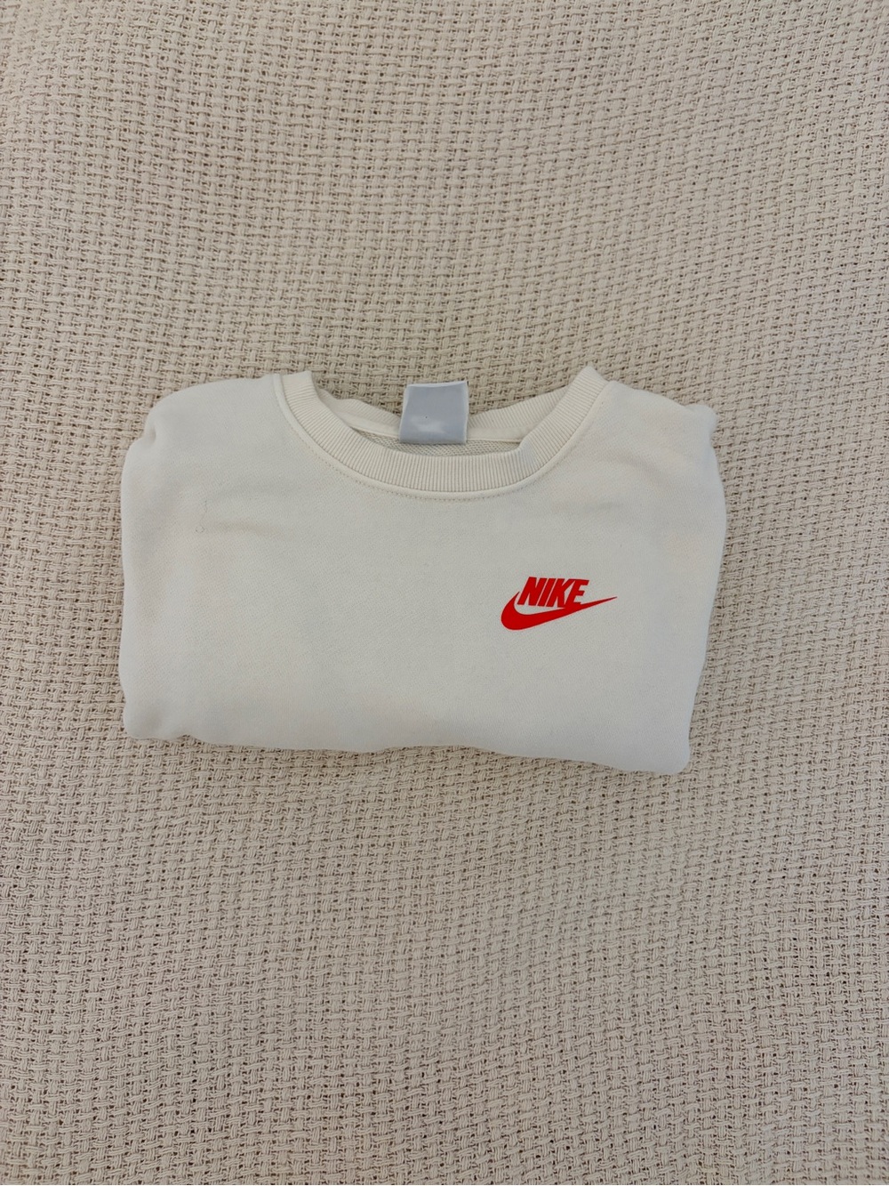 Nike kids Cream Crewneck Sweater with Red Logo
